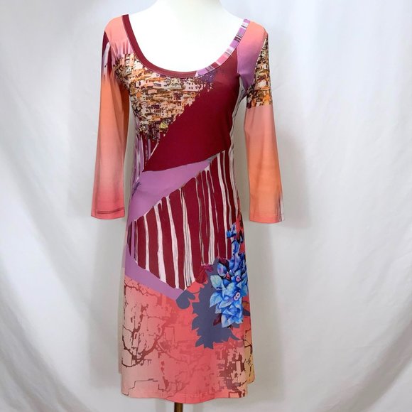 SAVE THE QUEEN Capri Print Jersey Knit 3/4 Sleeve Dress Sz S - Picture 2 of 15